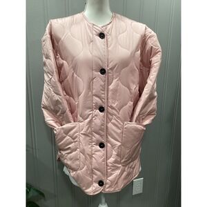 ON BLUE Quilted Round Neck Button Front Lightweight Jacket Womens Pink M